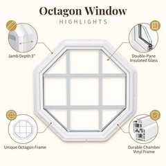 23.5″x23.5″ Vinyl Octagon Window with Grill, White
