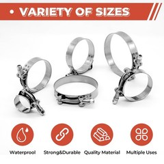 24 Pack 12 Size T-Bolt Hose Clamps, Stainless Steel_304 Working Range 28mm-11…