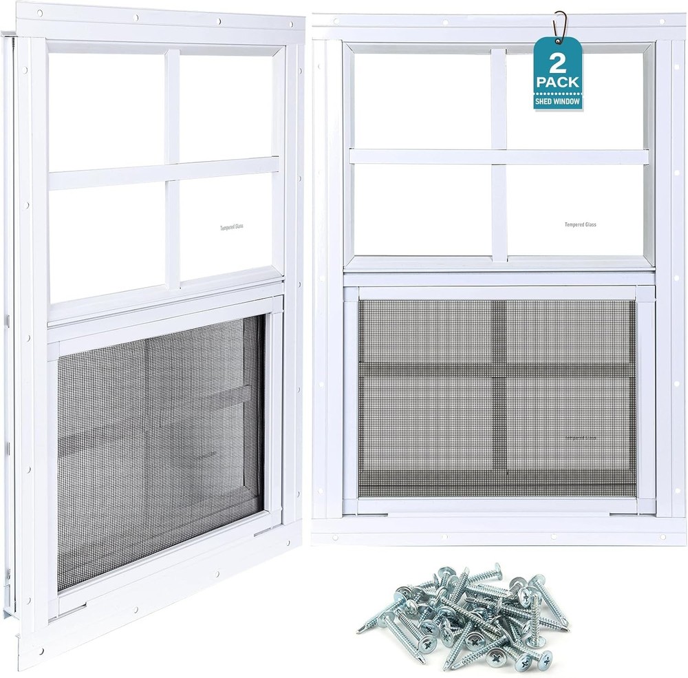 2 Pack Shed Windows 18″x36″ Flush Mount Household Windows with Thicker Tempered