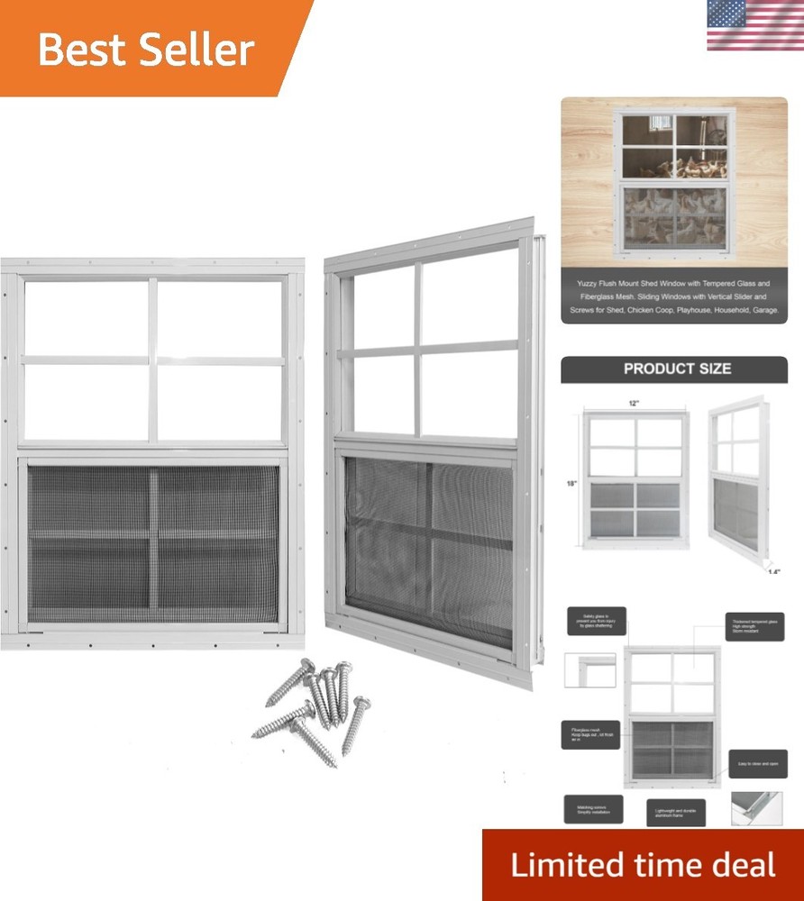 Versatile 12″ x 18″ Sliding Shed Windows with Aluminum Frame & Screens, 2 Pack