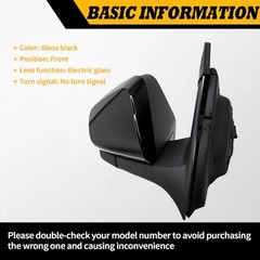 Gloss Black Passenger Side Power Mirror Assembly 3 Pins Compatible with Right