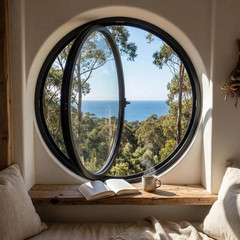 23.6IN Rotating round Window, 360° Porthole Window Tempered Glass,Casement Windo