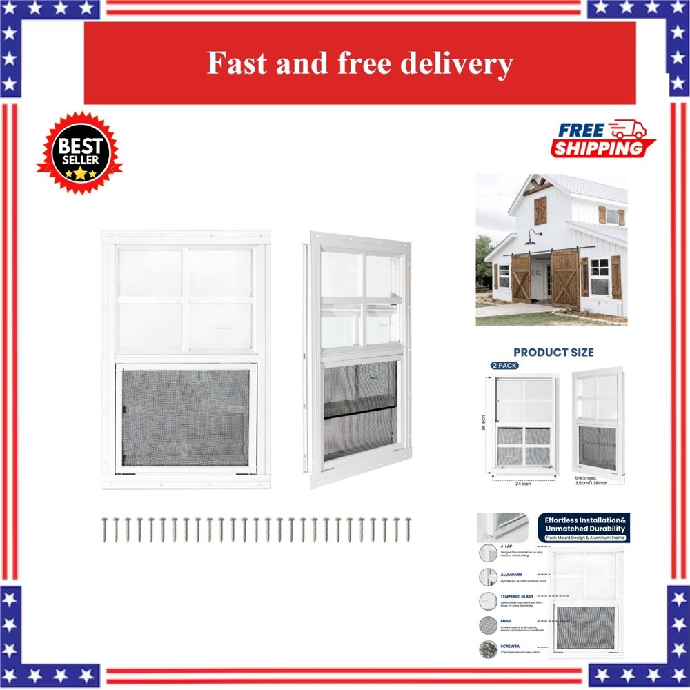 2 Pack 24″ x 36″ Sliding Windows with Tempered Glass for Shed