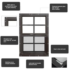 2 Pack Shed Windows 12×18 Black Frame Flush Mount Tempered Glass Fiberglass Scre