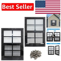 2 Pack Heavy Duty Shed Windows – Black Aluminum Frame with Bug-Resistant Screens