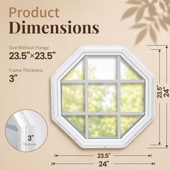 23.5″x23.5″ Vinyl Octagon Window with Grill, White