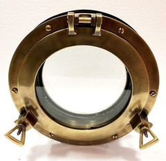 12″ Canal Boat Porthole Window Antique Brown Door Window Glass Home Decor