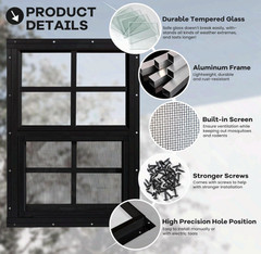 Shed Windows 2 Pack 18x23in Tempered Glass Screen Black Flush Mount