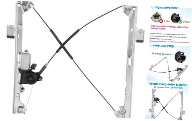 741-442 (2 Pins) Front Left Driver Side Window Regulator with Motor Compatible
