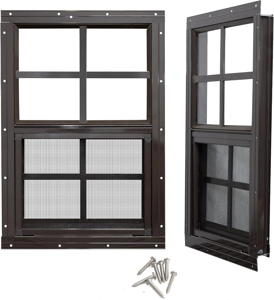 Heavy Duty 18×23 Brown Shed Windows with Black Frame – 2 Pack for Versatile Use