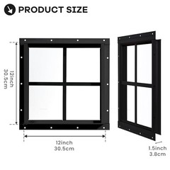 Shed Windows 2 Pack, Chicken Coop Windows 12″ x 12″ with 12×12 Inch Black