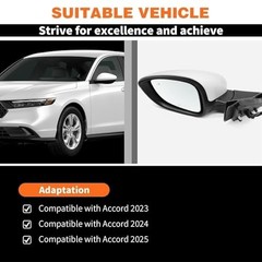 Left Driver Side Mirror Assembly Compatible with Accord 2023 2024 2025 (BSM)