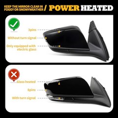 Gloss Black Passenger Side Power Mirror Assembly 3 Pins Compatible with Right