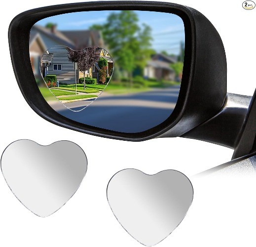 Heart Shaped Frameless Convex Blind Spot Mirror, Adjustable Univer Size: Heart