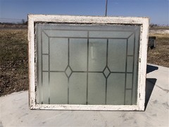 Etched Frosted Clear Glass Vintage Church Window, Architectural Art Glass, J,