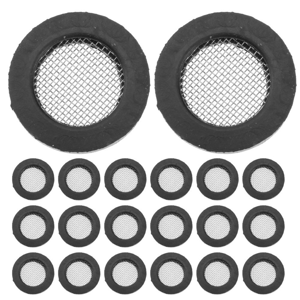 20Pcs Black Rubber Gasket with Stainless Steel Mesh for Faucet and Sink Filter