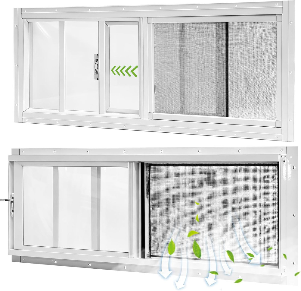 Shed Windows 2 Pack 10″X35″ Sliding Windows Transom Window With Tempered Glass