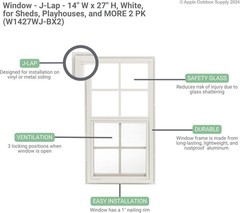 W1427BRJ-BX2 14″ W x 27″ H J-Lap Sliding Shed Window, Brown, Tempered Glass