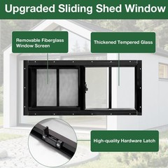 2 Pack 8″x16″ Sliding Windows with Tempered Glass & Fiberglass Screen for Shed,