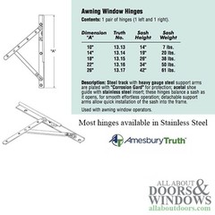 Truth 13.15 Awning Window Hinge and Track, Pairs 18″ – E-Gard® Steel