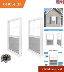 2 Pack 12×18 Flush Mount Shed Windows with Tempered Glass & Screen – White