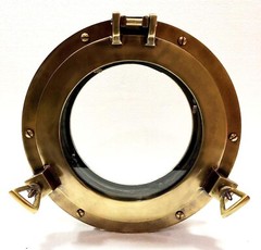 12″ Canal Boat Porthole Window Antique Brown Door Window Glass Home Decor