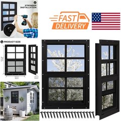 Ventilated Shed Windows 12 Inch x 18 Inch Black with Built in Fiberglass Screens