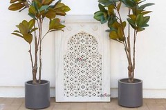 Handcarved 48″ Tall Arched Marble Panel, Moghul Style Marble Wall Panel