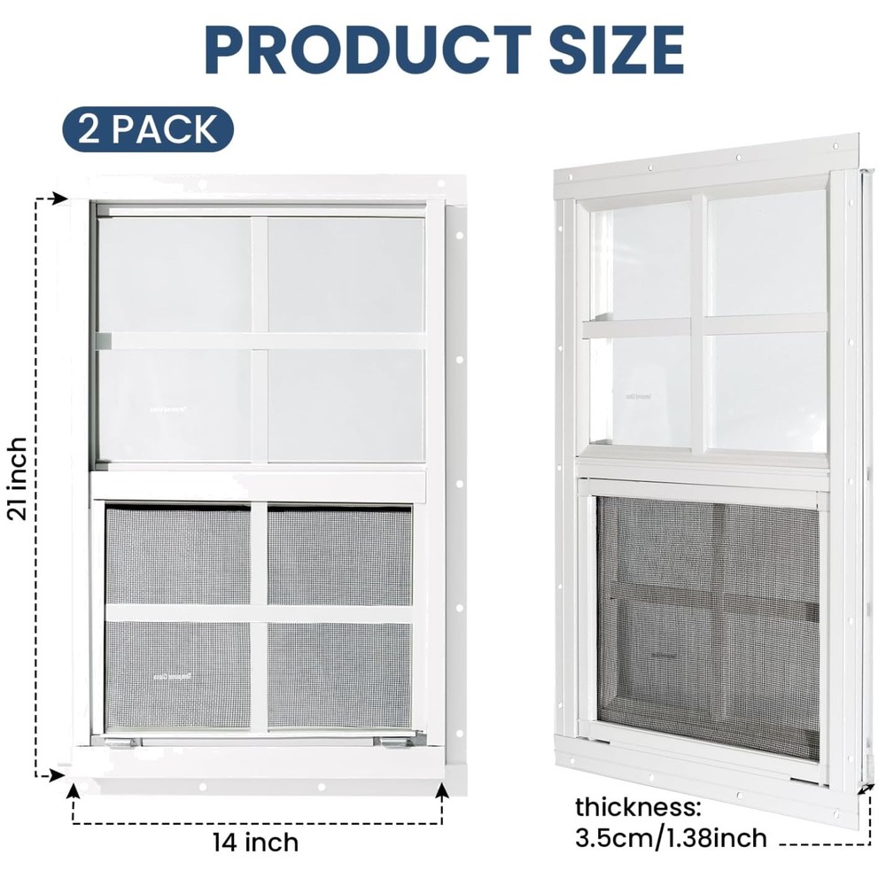 Durable 2 Pack Shed Windows 14″ x 21″ White