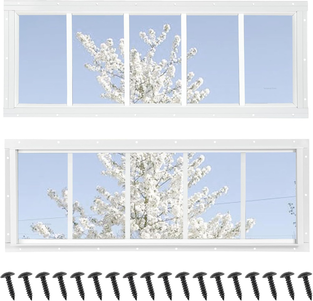 Shed Windows 2 Pack, Fixed Transom Windows 10″ X 29″ with Tempered Glass, Garage