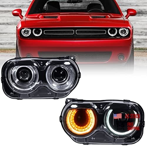 Halogen Model Headlights Assembly Compatible with Dodge Challenger 2015 2016
