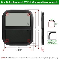 14″ x 16″ RV Window for Cargo Trailer, Tinted Vertical Sliding Replacement
