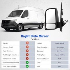 Driver Left Side Mirror Compatible with Merecedes Left Driver Side 7Pins Black