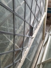 Leaded Glass Window in Oak Sash, 32″ x 49 1/8″, Diamond Pattern