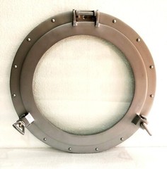 12″ Antique Silver Canal Boat Porthole-Window Ship Round Glass Wall Decor