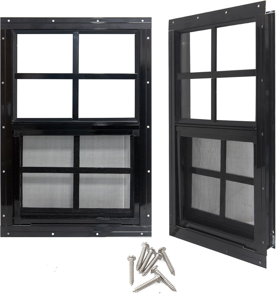 24″ X 27″ Shed Windows with Tempered Glass and Fiberglass Screen, 2 Pack Small S