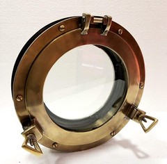 12″ Canal Boat Porthole Window Antique Brown Door Window Glass Home Decor