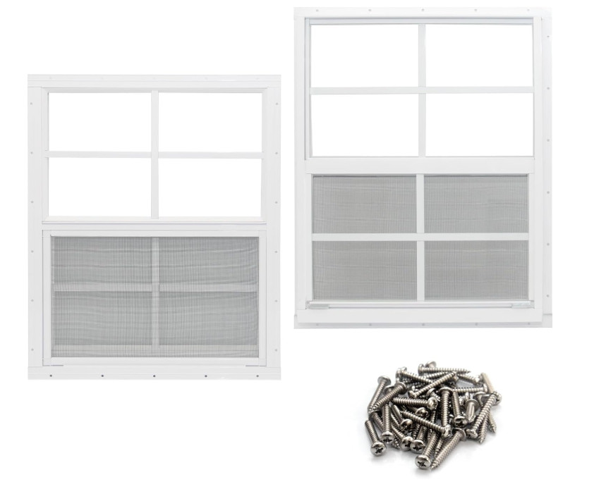 2PK Shed Window 24X36″ Flush Mount Window w/ Tempered Glass & Fiberglass Scree