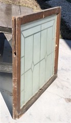 Etched Frosted Clear Glass Vintage Church Window, Architectural Art Glass, J,