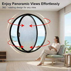 23.6IN Rotating round Window, 360° Porthole Window Tempered Glass,Casement Windo