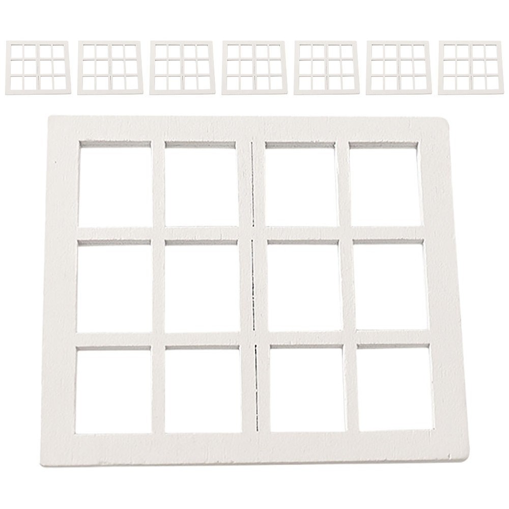 8Pcs Mini DIY Wooden Window Frames Reusable White Doll Craft Accessories
