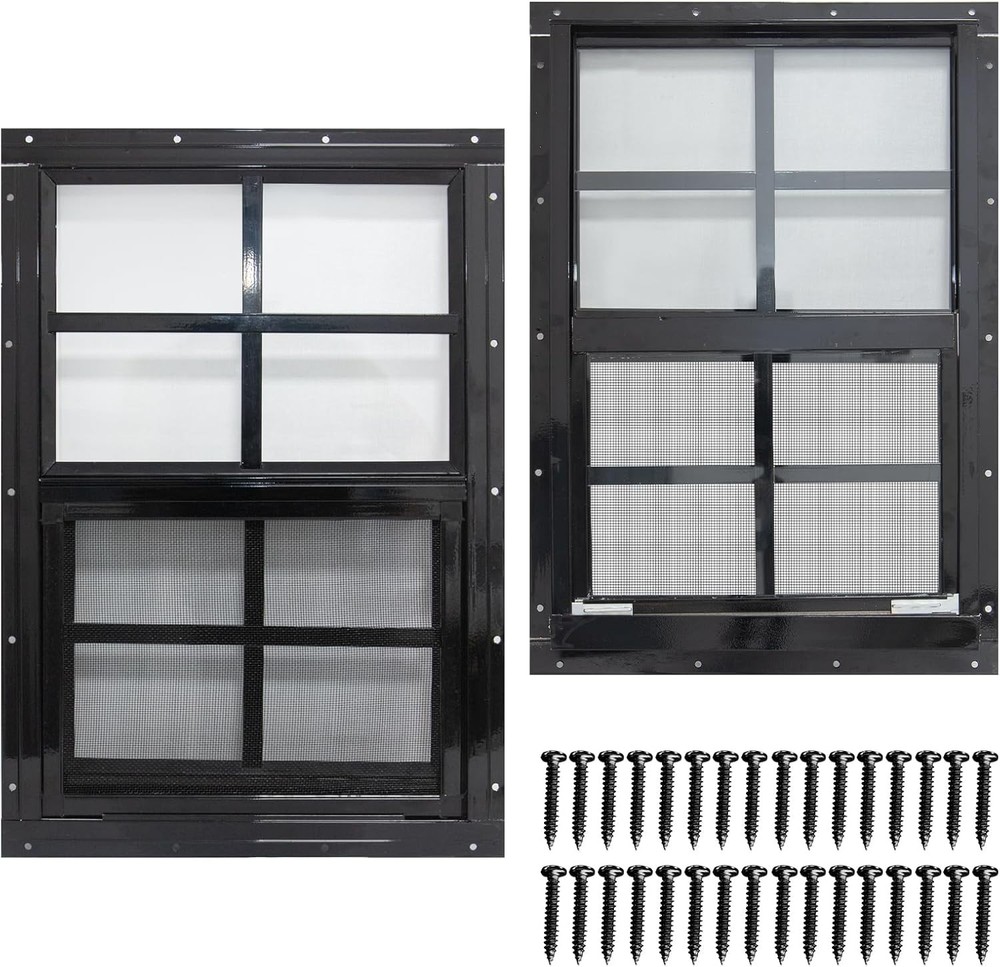 2 Pack Shed Windows with Black Frame, 12 x 18 Flush Mount Small Window