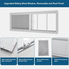 Shed Windows 2 Pack, 10″X29″ Sliding Windows Transom Window with Tempered Glass