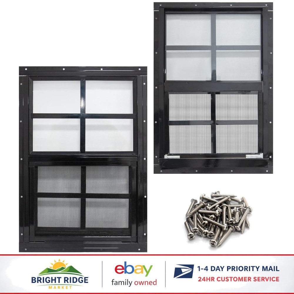 2 Pack Shed Windows 24×36 Black Frame Tempered Glass for Sheds and Coops