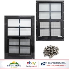 2 Pack Shed Windows 24×36 Black Frame Tempered Glass for Sheds and Coops