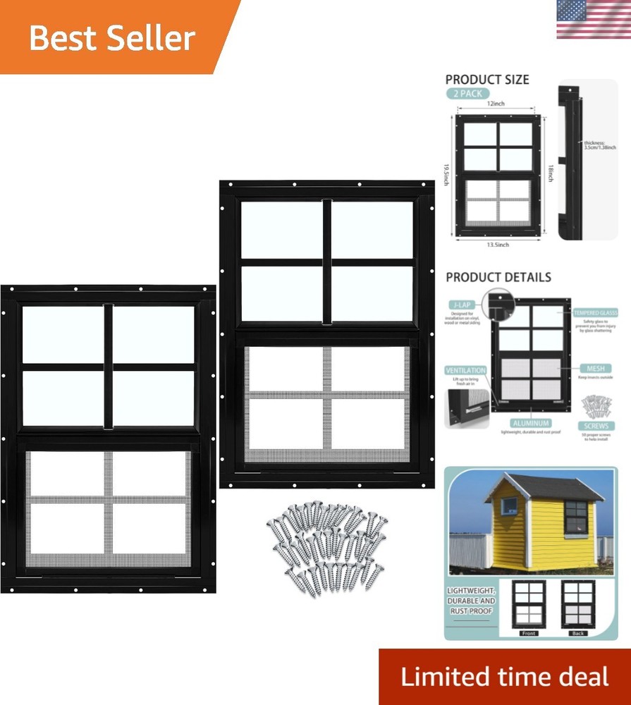 12″x18″ Sliding Shed Windows 2-Pack with Tempered Glass & Easy Installation