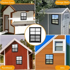 2 Pack 18″x23″ Black Shed Windows with Tempered Glass & Screen – Flush Mount