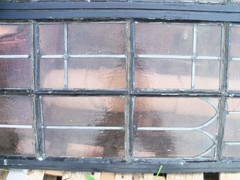 Vintage Leaded Brown Glass Steel Full Casement Window, 61 1/2″ x 39 1/4″