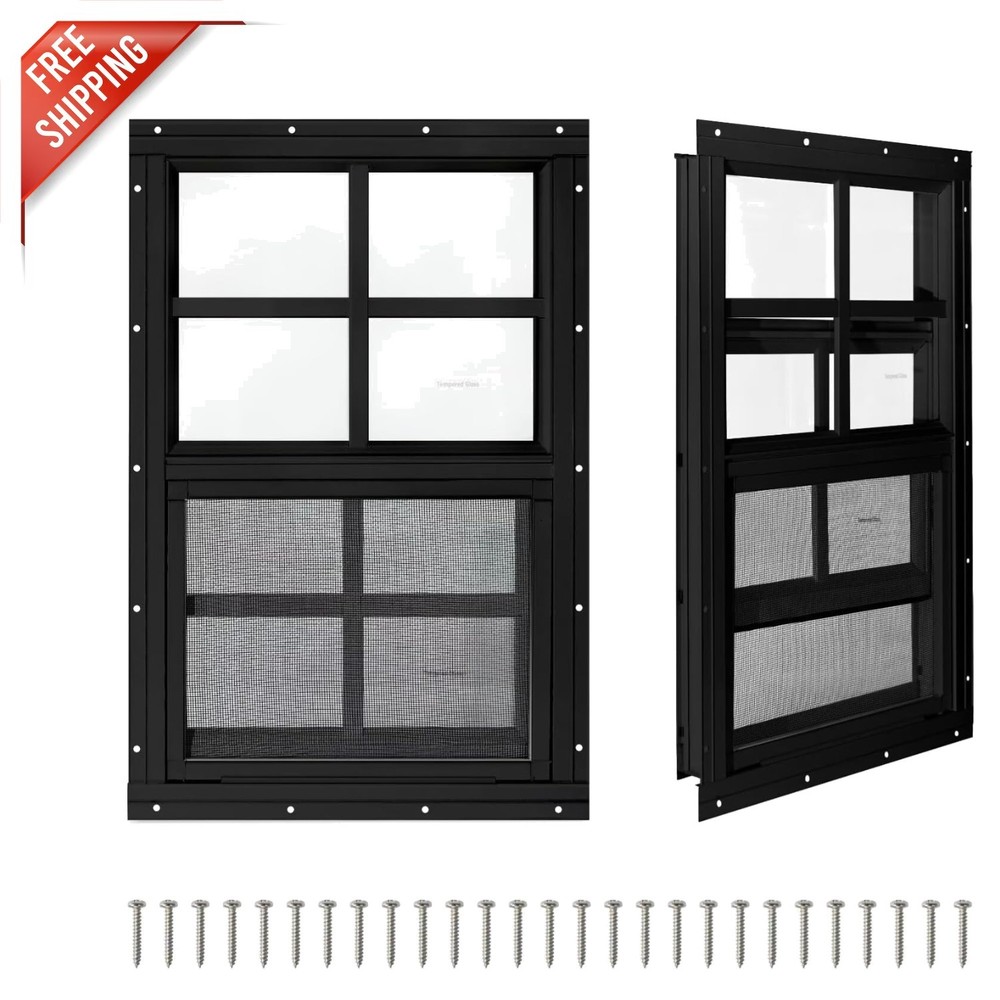 Durable 2 Pack Shed Windows 12″ x 18″ with Tempered Glass & Flush Mount Design