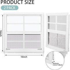 2 Pack Shed Window, 16” X 16” White Transom Windows for Chicken Coop with Temp